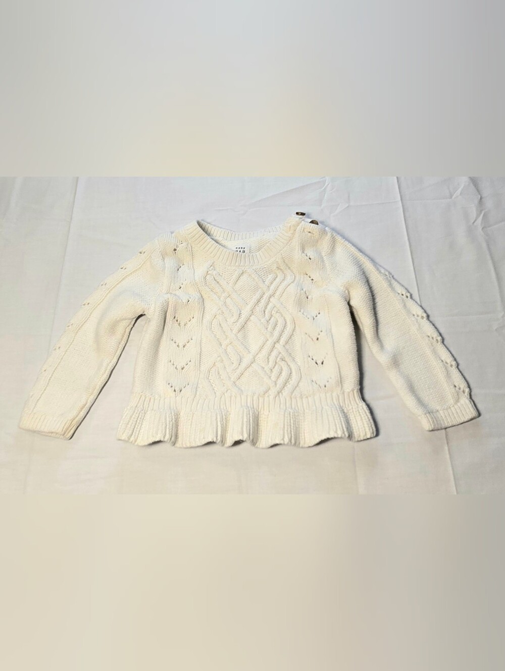 BabyGap 6-12M Ivory Cable Knit Peplum Sweater